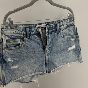 Zara Washed Blue Distressed Denim Shorts
